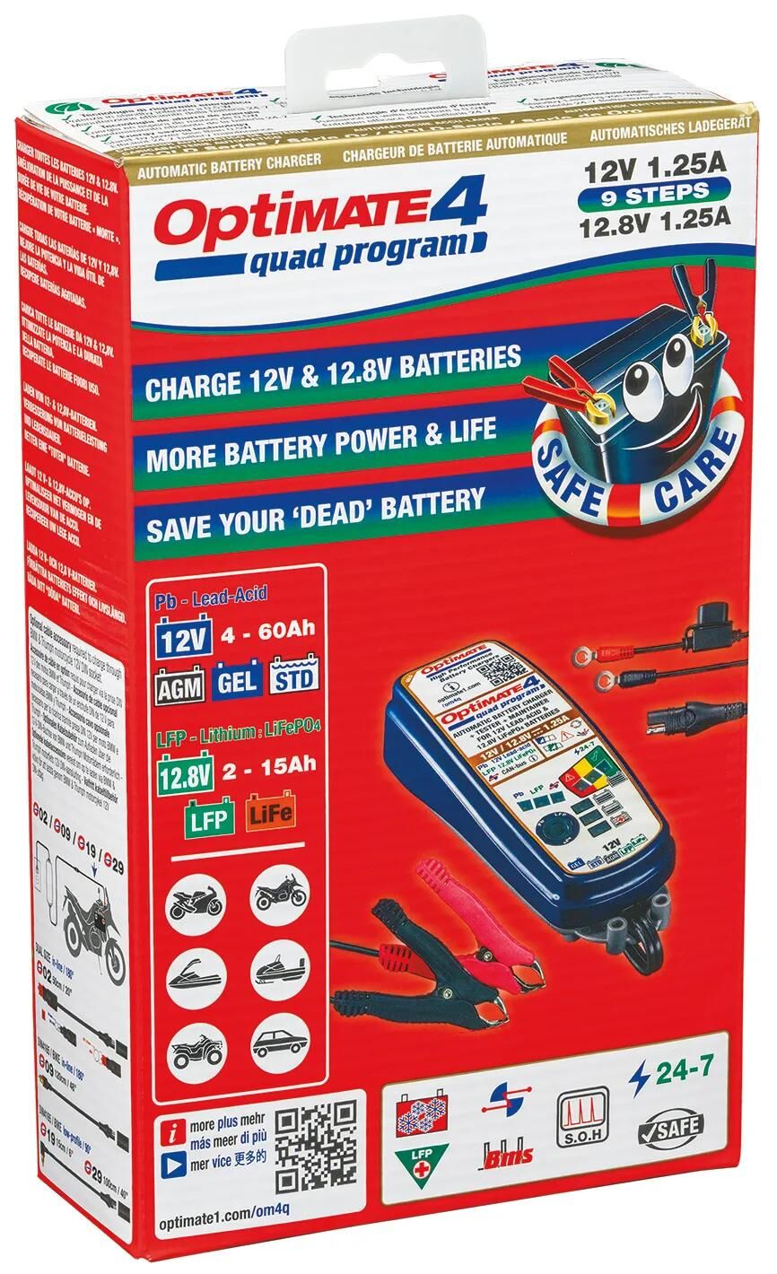 Tecmate Batterieladegerät Optimate 4 Quad-Programm. Optimiertes 4-Ladegerät-Quad-Programm