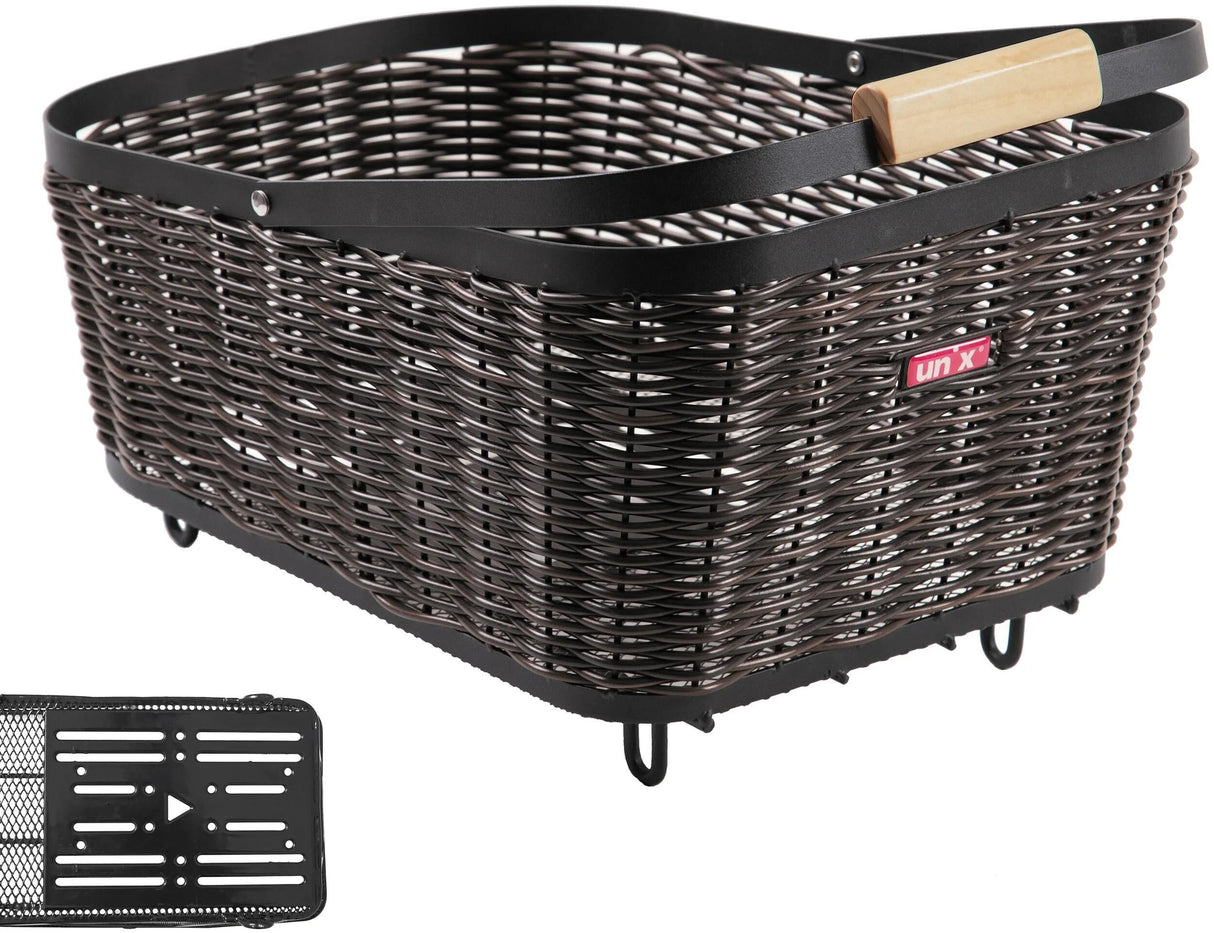 Unix-Fahrradkorb, auf der Rückseite Baldo-Heckkorb Baldo-Universalsystem braun
