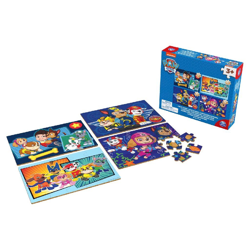 Paw Patrol Shoe Box 4 Træpuslespil 12-16-20-24 stykker