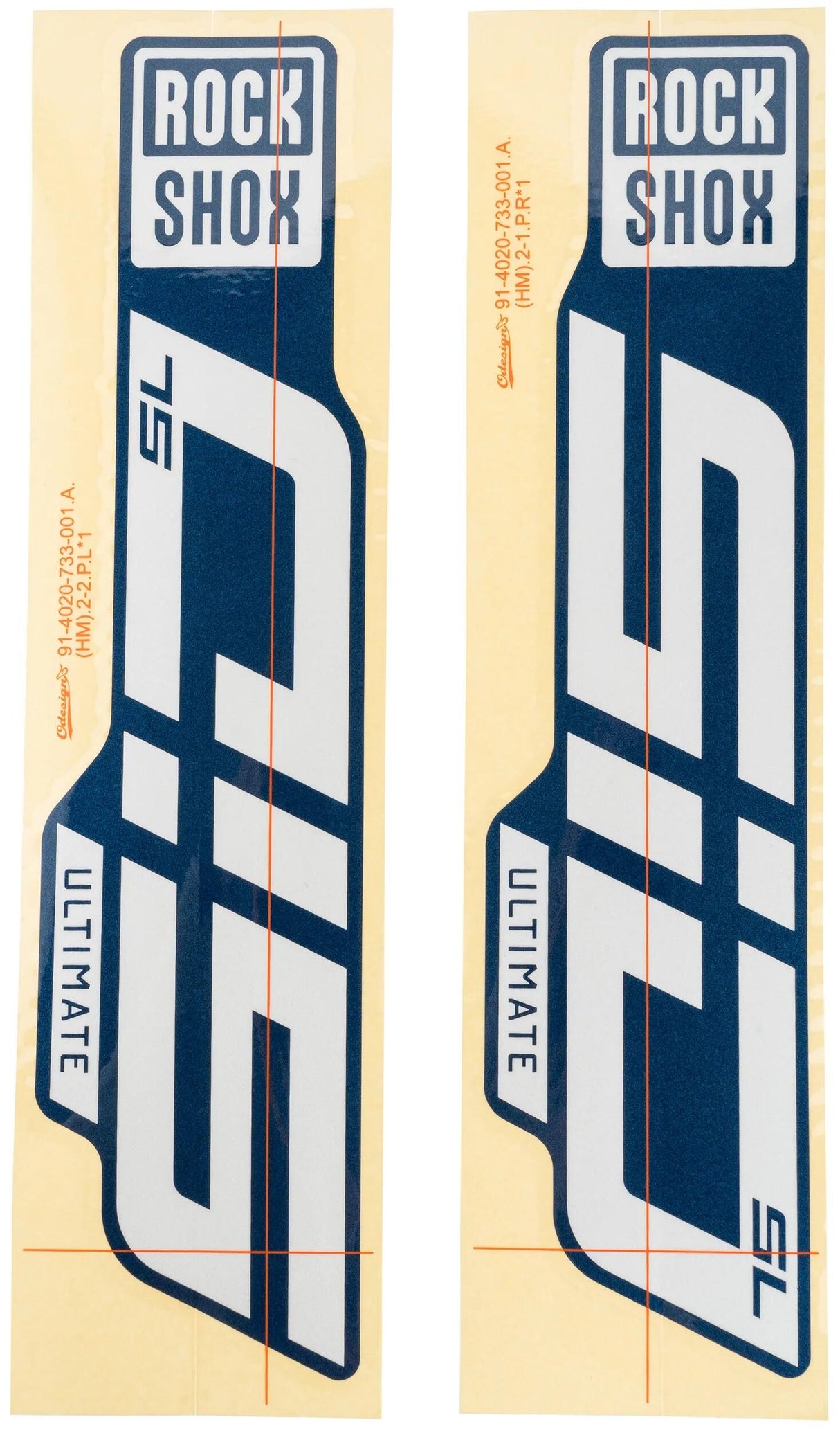 RockShox Dekor-Set Aufkleber-Set RS glänzend weiß für blaue Slider