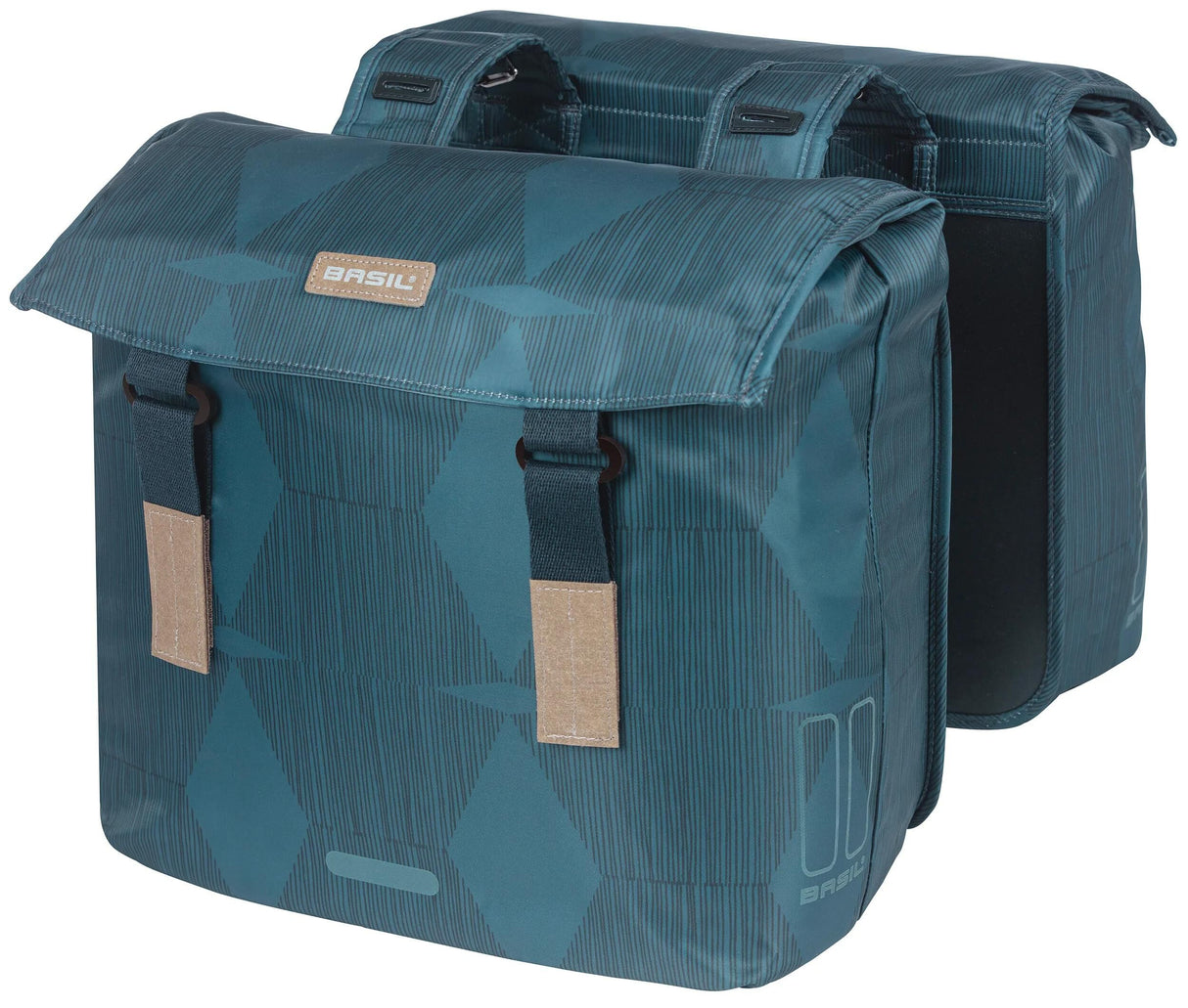Basilikum-Eleganz Doppelfahrradbeutel, blau, recyceltes Haustier, Futtermittel, Wasserbehälterverschluss, Universal Bridge, 40-49l