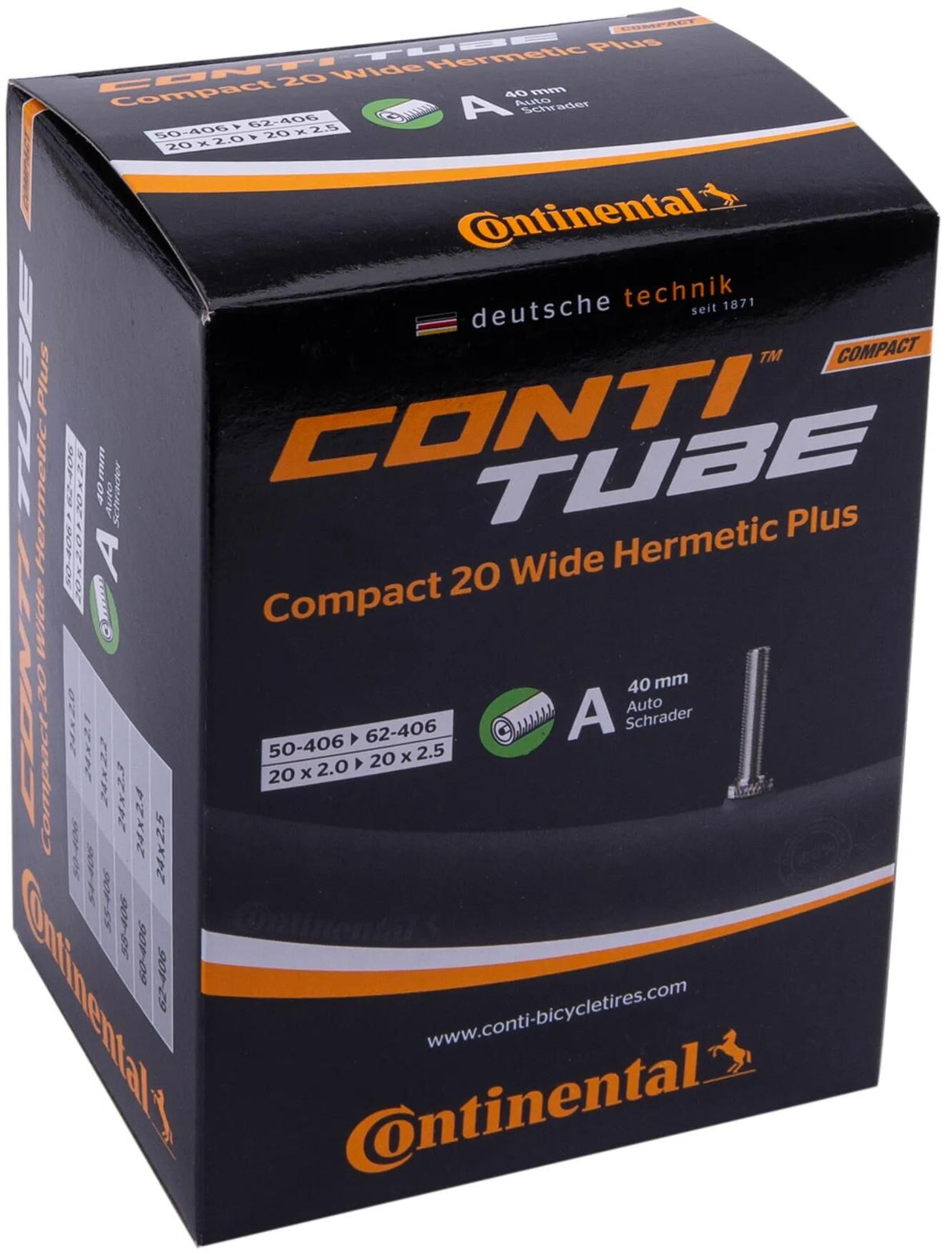 Continental-Innenschlauch Compact 20 Wide Hermetic Plus, verstärkter Schlauch Conti Compact 20 Wide Her.Plus mit 40 mm