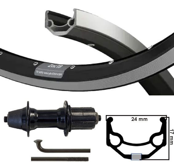 KGS Hinterrad 28 Zoll (622) ZAC19 Black Silver Kassette 8-9 Gp Ausfallende