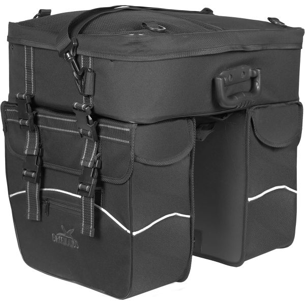 Greenlands doppelte Fahrradtasche Touring 600D Polyester 25 Liter 35 x 47 x 15 cm – schwarz mit Reflexion
