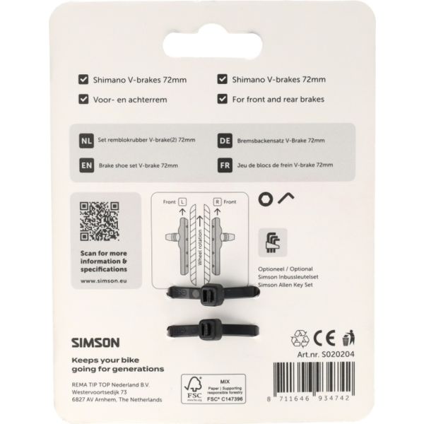 Rema tip top nederland b.v. simson remschoenen v-brake 72mm