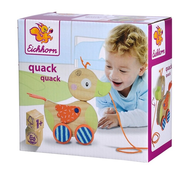 Jonotoys Eicherhorn Quacksalber Holz Zugente an Schnur mit beweglichem Kopf.