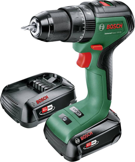 Bosch universalimpact 18v-60 – Akku-Schlagbohrschrauber – mit 2x 18-V-Li-Ionen-Akku (2,0 Ah) und 1-Stunden-Ladegerät