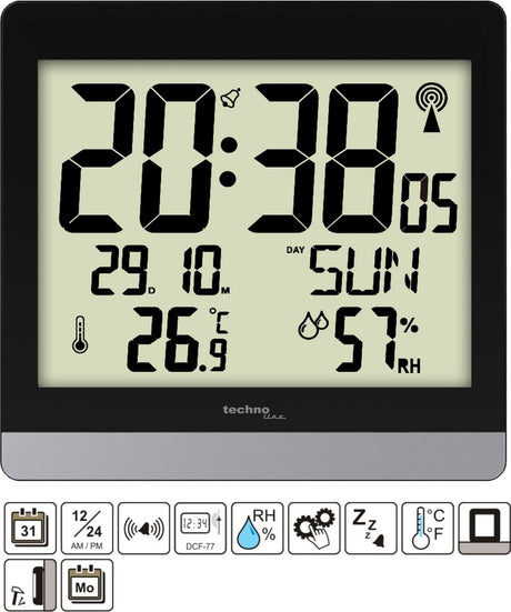 Technoline Digitale Funkwanduhr Tischuhr - Thermometer Hygrometer - Datum - Schlummerfunktion WS 8014