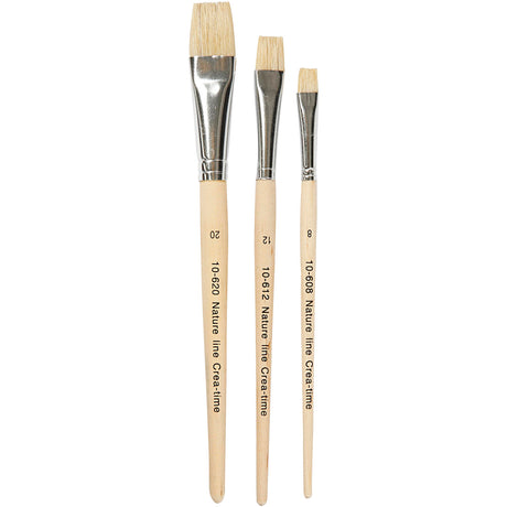 Creativ Company Nature Line Pinsel, Größe 8+12+20, L: 18,5-20,5 cm, B: 10-20 mm, flach, 3 Stück 1 Box