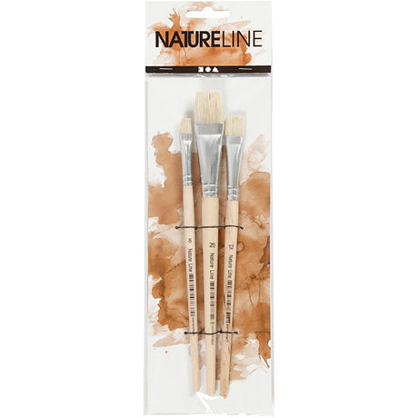 Creativ Company Nature Line Pinsel, Größe 8+12+20, L: 18,5-20,5 cm, B: 10-20 mm, flach, 3 Stück 1 Box