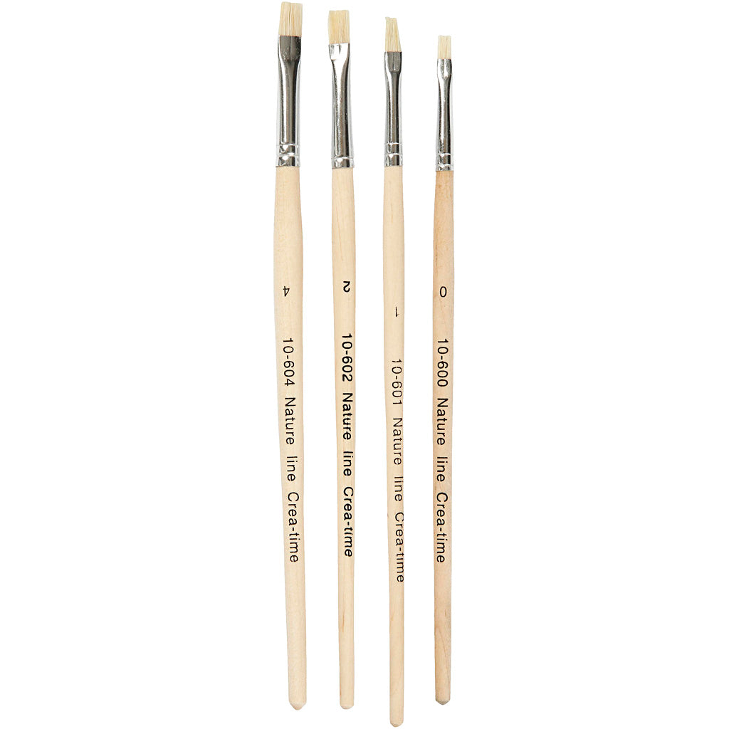 Creativ Company Nature Line Pinsel, Größe 00+1+2+4, L: 18,5-19 cm, B: 5-7 mm, flach, 4 Stück 1 Box