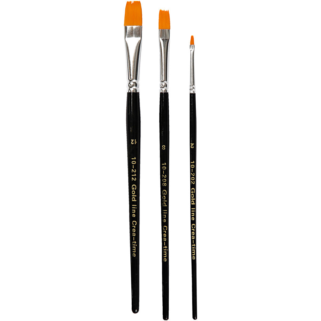 Creativ Company Gold Line Pinsel, Größe 2+8+12, L: 16,5-19 cm, B: 3-12 mm, flach, 3 Stück 1 Box