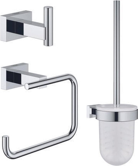 Grohe Essentials Cube Zubehörset - Toilettenpapierhalter - Toilettenbürstengarnitur - Handtuchhaken - Chrom