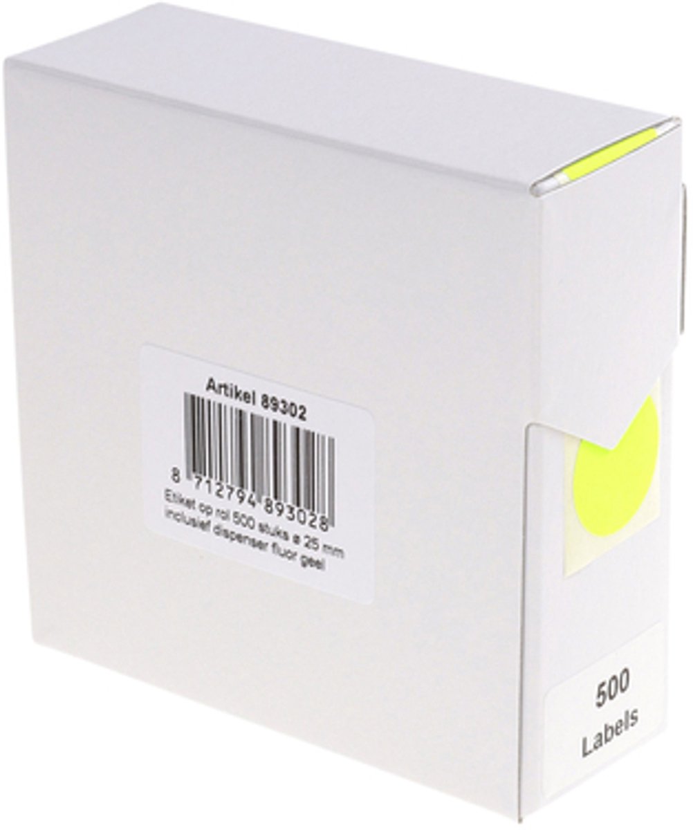 Rillprint etiket 25mm 500st op rol fluor geel