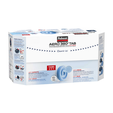 Rubson aero 360 navullingen neutral 4 stuks | vochtvanger luchtontvochtiger navulling | vochtvanger navul tabs | kamer ontvochtiger vochtopnemer tabs.