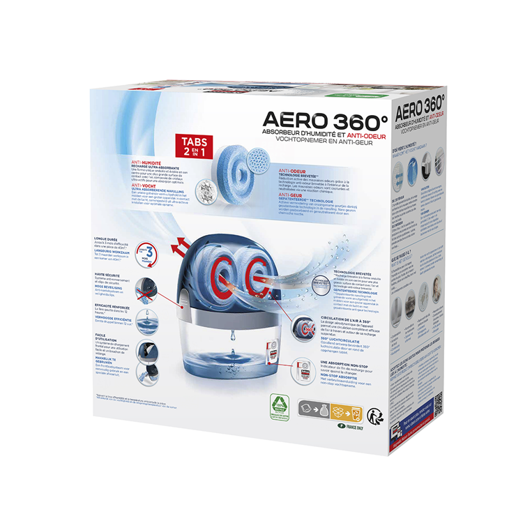 Rubson vochtopnemer aero360 toestel 40m2 | luchtontvochtiger toestel | vochtvanger badkamer | binnenhuis badkamer