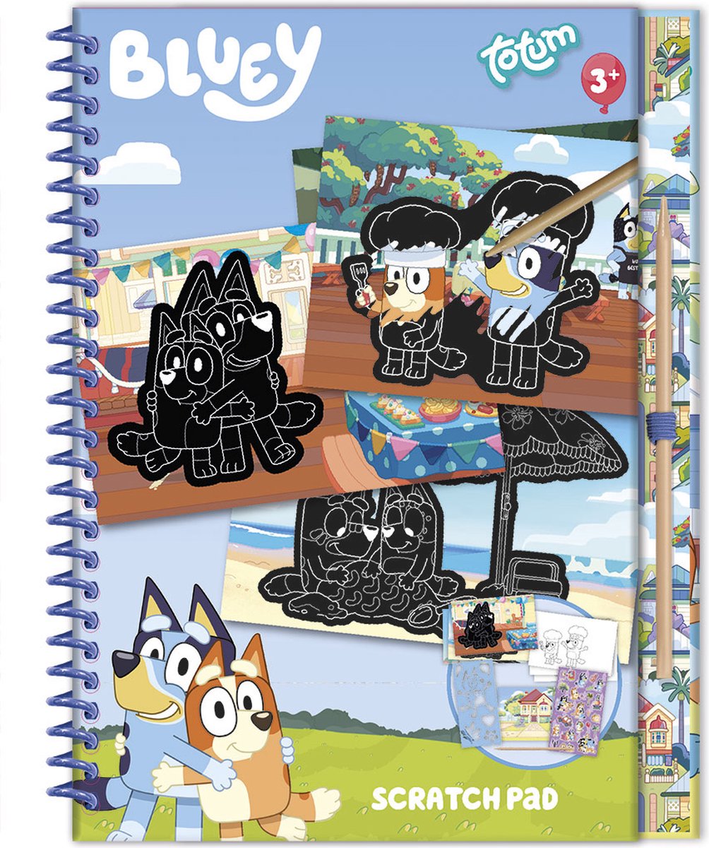 Totum Bluey Ferien-Aktivitätsbuch mit luxuriösen Rubbelkarten, Malseiten und Aufklebern – 20-teiliges Buch zum Zeichnen, Malen, Kratzen, kreatives Spielzeug ab 3 Jahren
