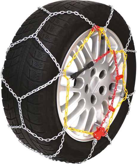 Carpoint-Schneeketten – KNS 70 – 9 mm starke Griffglieder aus gehärtetem Stahl – halbautomatischer Spanner – Querschiene verbessert den Halt – inklusive Notfallreparaturgliedern, Handschuhen, Handbuch und praktischer Aufbewahrungstasche