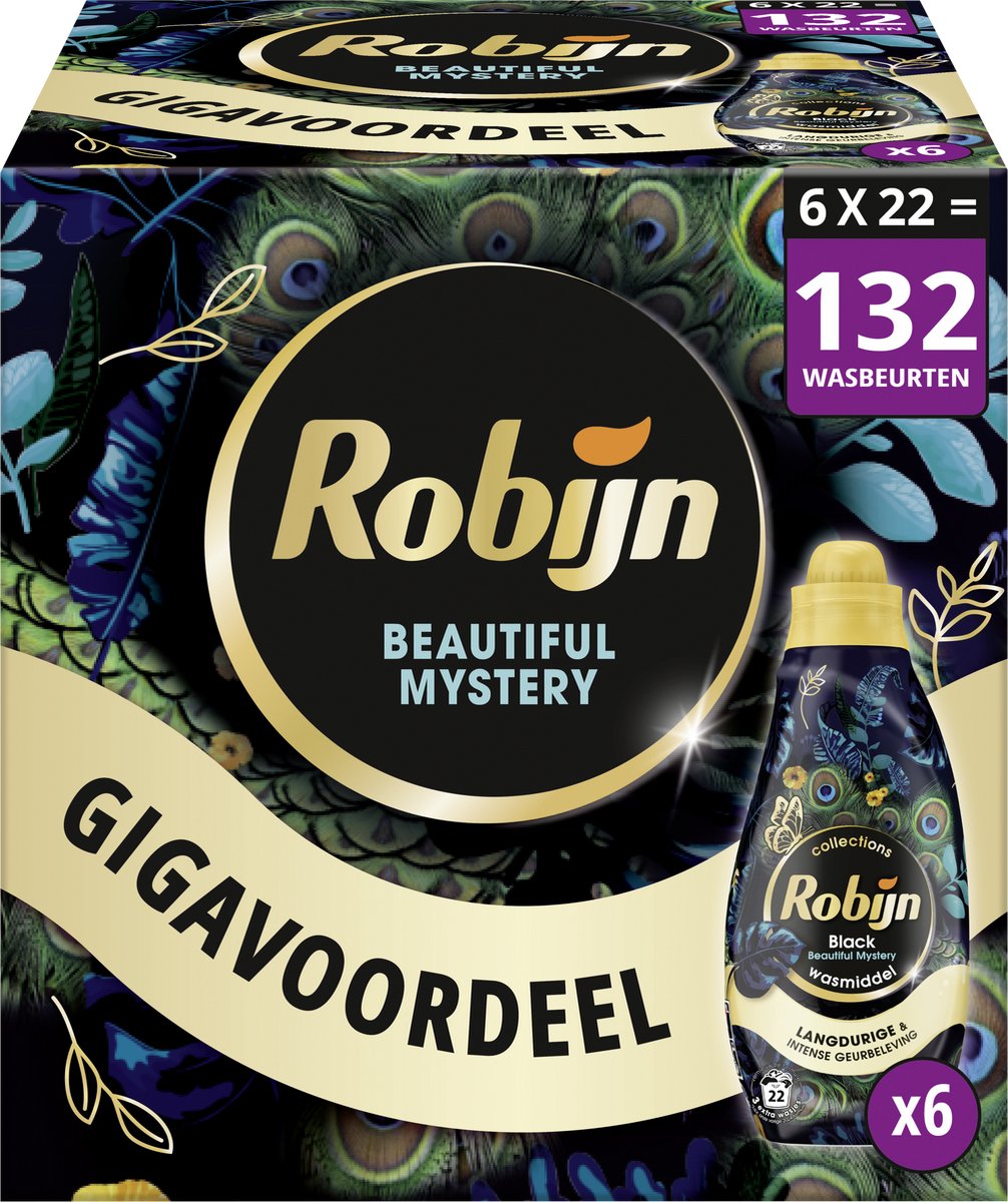 Robijn klein krachtig collections vloeibaar wasmiddel - beautiful mystery - 6 x 22 wasbeurten - voordeelverpakking