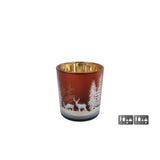 Theelichth hert dennenboom s bruin glas 7,5x7,5x8cm