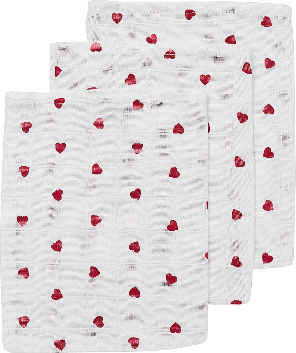 Meyco Baby Sweet Heart Waschlappen – 3er-Pack – hydrophil – rot – 20 x 17 cm