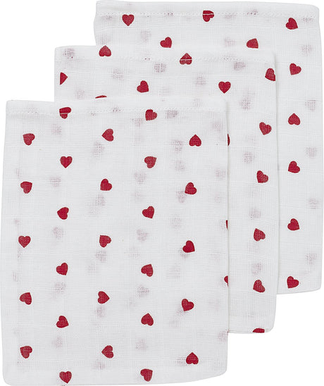 Meyco Baby Sweet Heart Waschlappen – 3er-Pack – hydrophil – rot – 20 x 17 cm