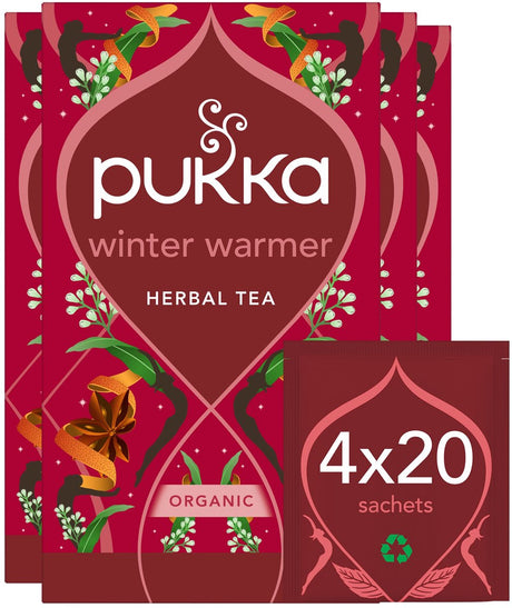 Pukka tea winter warmer rooibos - 80 theezakjes - biologische kruidenthee - 4 x 20 zakjes - thee voordeelverpakking