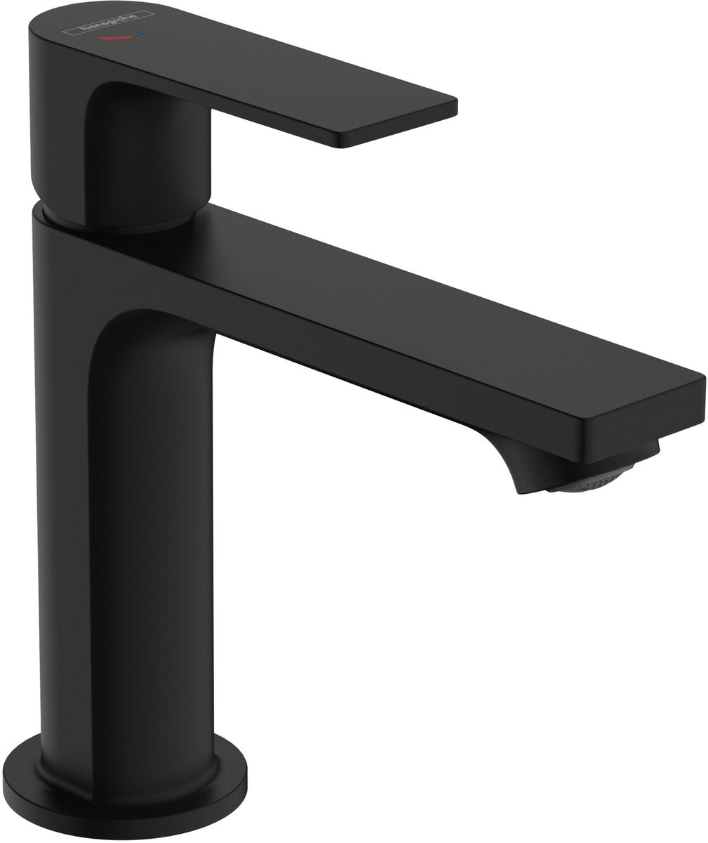 Hansgrohe rebris e – Waschtischarmatur – Einhebelbedienung – Kaltstart energiesparend – mit Ablaufgarnitur – Größe 110 mm – mattschwarz