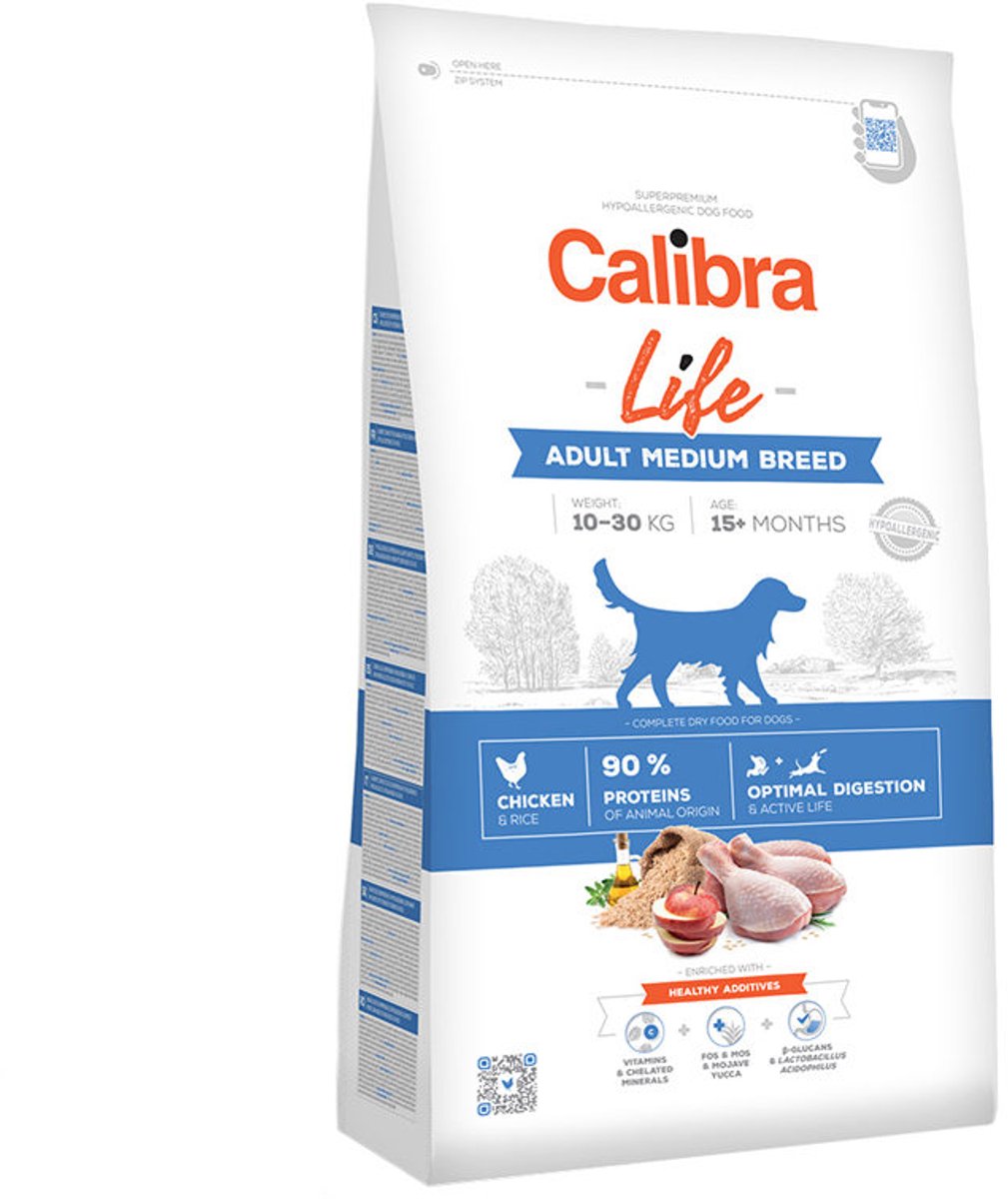 Calibra Dog Life Adult mittelgroße Rassen – Hundefutter – Huhn – 12 kg – hypoallergen – für erwachsene mittelgroße Rassen