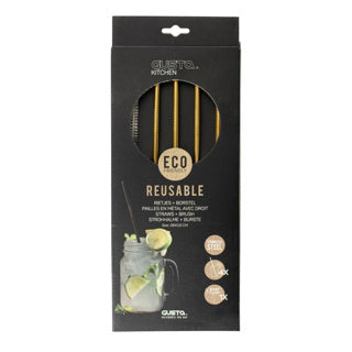 Gusta Edelstahlstrohhalme + Bürste gold 4 Stück | 3 Stück