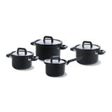 BK Flow Cool Black Pfannenset 4-teilig – 16 18 20 cm – ohne PFAS-freie Antihaftbeschichtung – Induktionspfannenset – Edelstahl-Kochpfanne – ofenfest bis 160 °C – mit Deckel – Silber