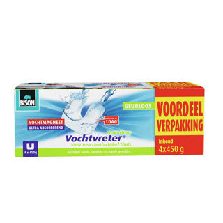 Bison Moisture Absorber® Magnet Vorteilspack 4x 450g – parfümfreie Nachfüllung für Moisture Absorber® Gerät, gegen hohe Luftfeuchtigkeit im Wohnbereich, auch für Wohnwagen und Wohnmobile geeignet