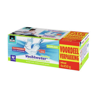 Bison Moisture Absorber® Magnet Vorteilspack 4x 450g – parfümfreie Nachfüllung für Moisture Absorber® Gerät, gegen hohe Luftfeuchtigkeit im Wohnbereich, auch für Wohnwagen und Wohnmobile geeignet