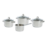 BK Essentials Pfannenset 4-teilig – 16 18 20 cm – ohne PFAS-freie Antihaftbeschichtung – Induktionspfannenset – Induktionskochpfanne – Pfannenset aus Edelstahl – ofenfest bis 230 °C – mit Glasdeckel – Silber
