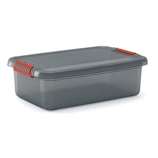 Kis K Latch Box M – Aufbewahrungsbox mit Deckel – 28 l – 59 x 39 x 18 cm – transparente orangefarbene Clips