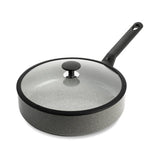 Bk Granit-Keramik-Bratpfanne 28 cm – 4,2 l – Induktionsbratpfanne – mit Deckel – ofenfest bis 160 Grad – Kaltgriff – PFAS-frei – Grau