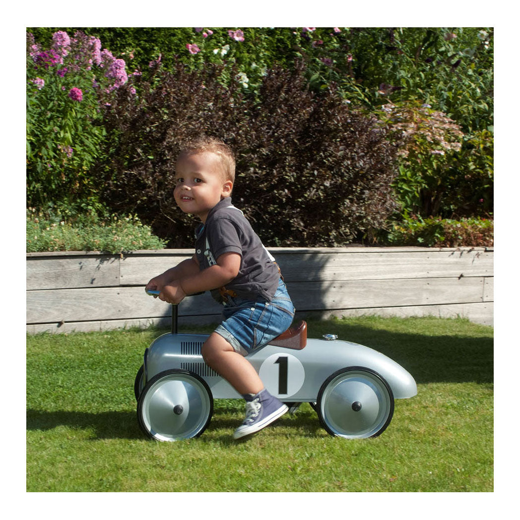 Retro Roller Metal Walking Car Jean 75x40x40 cm de plata