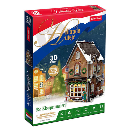 Kubische lustige 3D-Puzzle-Clog-Fabrik, LED-Beleuchtung, Weihnachtsdorf-Spielzeug.