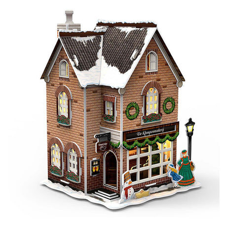 Kubische lustige 3D-Puzzle-Clog-Fabrik, LED-Beleuchtung, Weihnachtsdorf-Spielzeug.