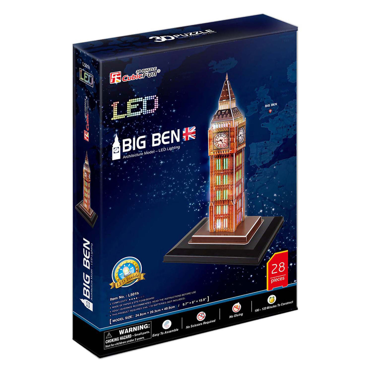 Kubisches lustiges 3D-Puzzle Big Ben mit LED-Beleuchtung