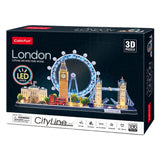 Würfelspaßiges 3D-Puzzle City Line London LED, 107 Teile.