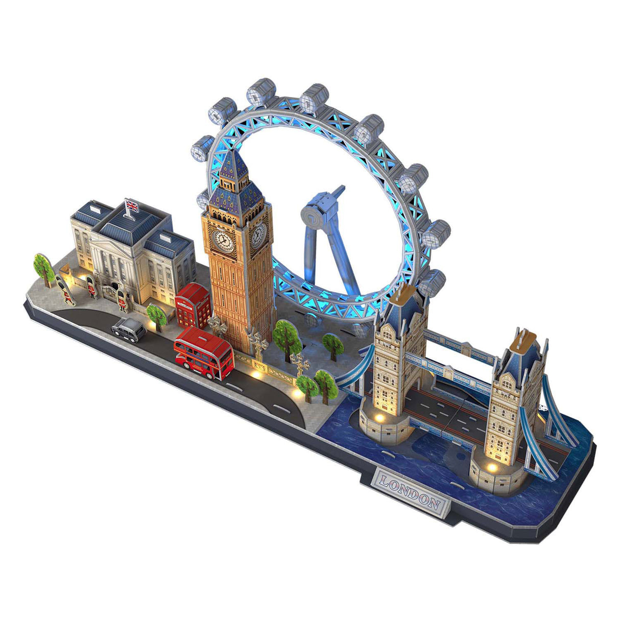 Würfelspaßiges 3D-Puzzle City Line London LED, 107 Teile.