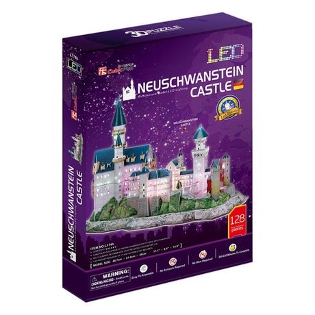 Würfelspaßiges 3D-Puzzle Schloss Neuschwanstein – mit LED-Beleuchtung – 128 Teile