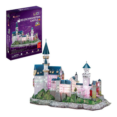 Würfelspaßiges 3D-Puzzle Schloss Neuschwanstein – mit LED-Beleuchtung – 128 Teile