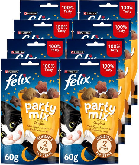Felix Partymix Original - Katzensnacks - Katzenleckerlis - Hühner-Truthahn-Leber - 8 x 60 g