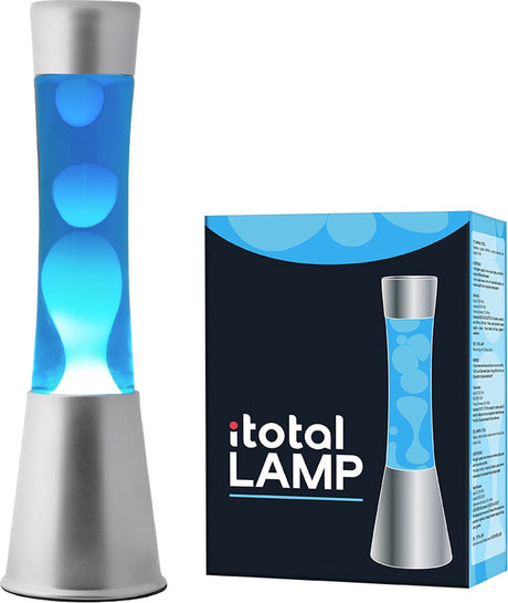 I-total Lavalampe – Lavalampe – Stimmungslampe – 40 x 11 cm – Glasaluminium – 30 W – Blau mit weißer Lava – Silbergrau – XL1791