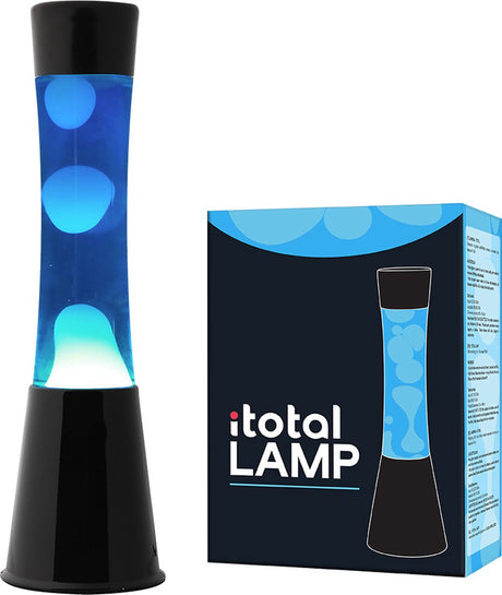 I-total Lavalampe – Lavalampe – Stimmungslampe – 40 x 11 cm – Glasaluminium – 30 W – Blau mit weißer Lava – Schwarz – XL1788