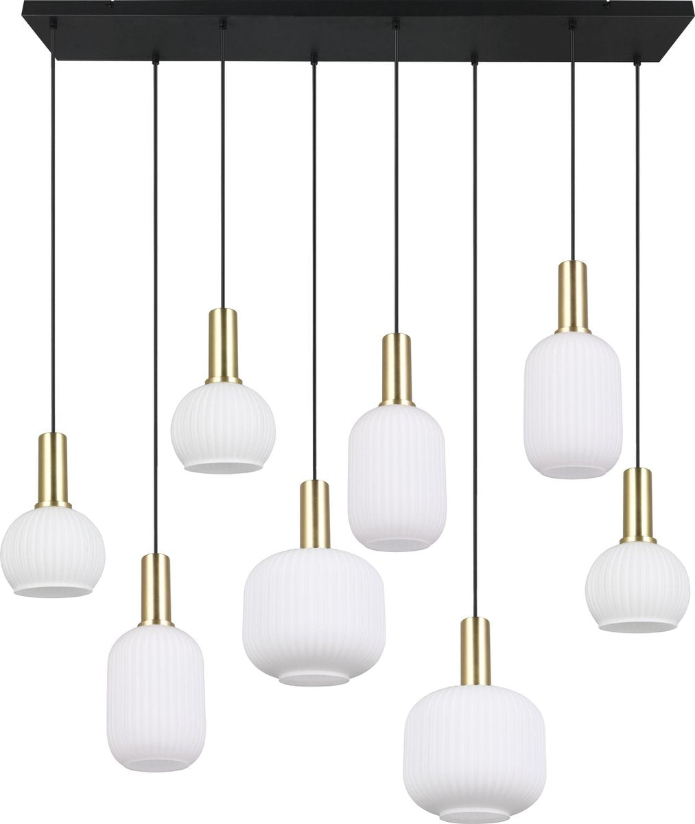 Trio diva - hanglamp - messing mat - wit glas - excl. 8x e27 8,5 w - plafondbevestiging - in hoogte verstelbaar