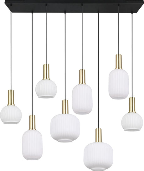 Trio diva - hanglamp - messing mat - wit glas - excl. 8x e27 8,5 w - plafondbevestiging - in hoogte verstelbaar