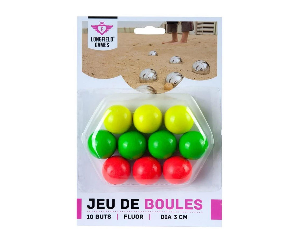Longfield 10 Boulekugeln aus Holz, Fluor, ø30 mm